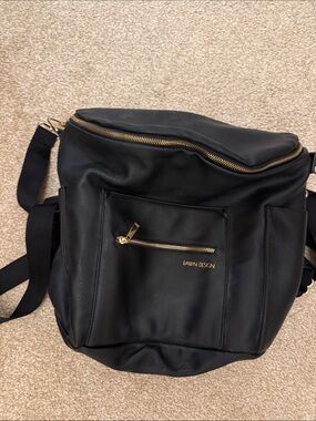 Fawn Design Black Faux-Leather Convertible Backpack